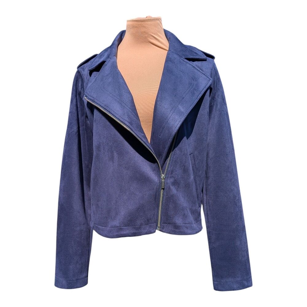 Women's LC Lauren Conrad Navy Blue Faux Suede Soft Moto Jacket Size Medium